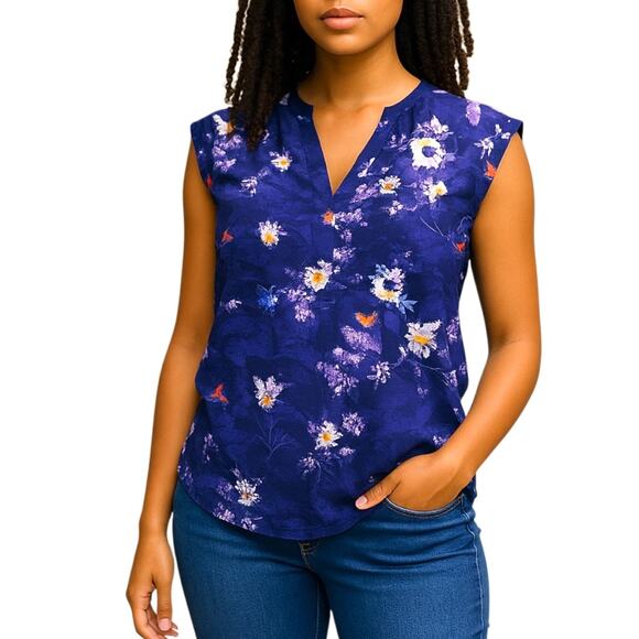 Babaton Sheer Floral Blouse Womens S Purple Silk Whimsigoth Boho Romantic Office - Picture 1 of 9